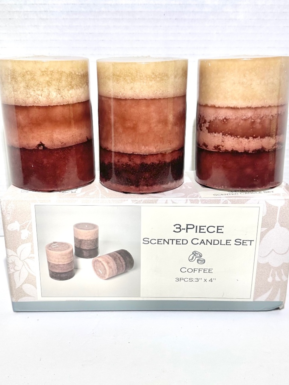 Set of three coffee scented candles 3”x4” NWT